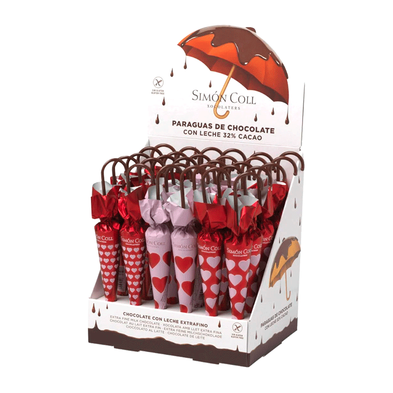 Estuche sombrillas gigantes chocolate Corazones 35g 30 unidades