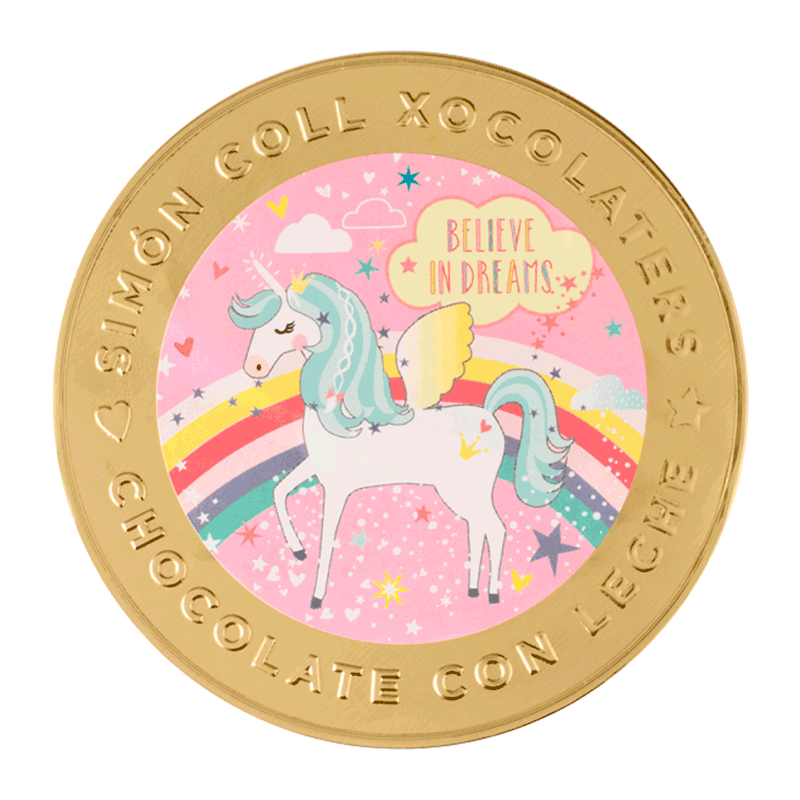 Estuche medallón de chocolate Unicornio 60g 15 unidades