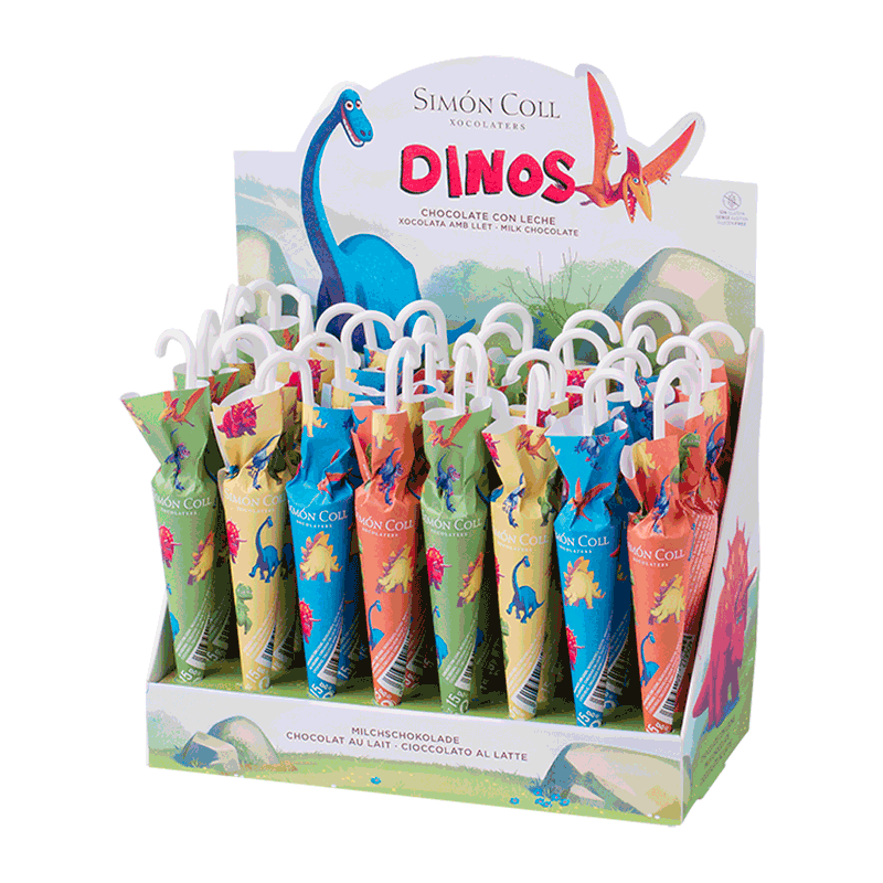 Estuche sombrillas chocolate Dinosaurios 10g 32 unidades