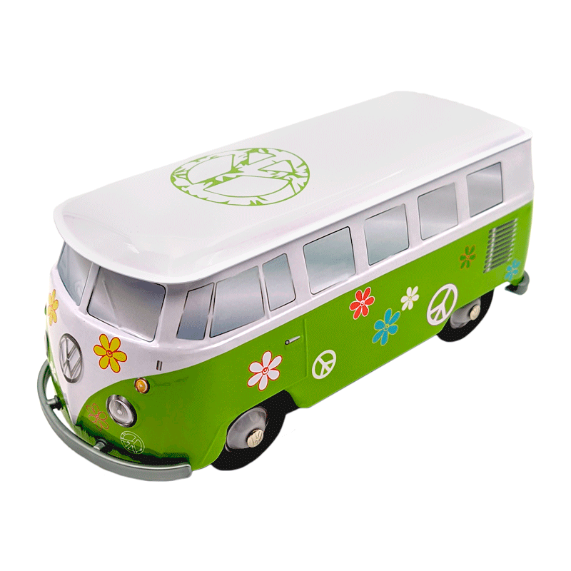 Lata bombones praliné leche 'Furgoneta Volkswagen flower power verde' 150g
