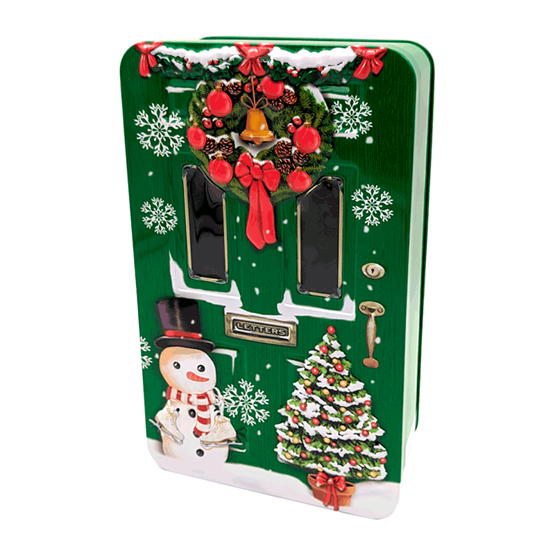 Lata bombones praliné leche 'Puerta de Navidad verde' 150g