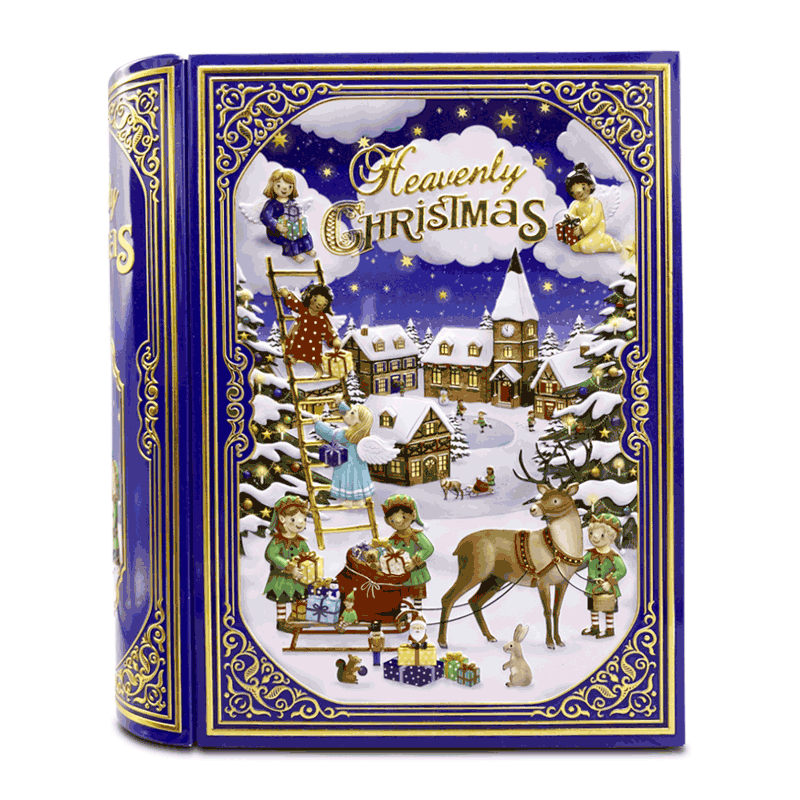 Lata bombones praliné leche 'Libro ángeles y gnomos' 600g