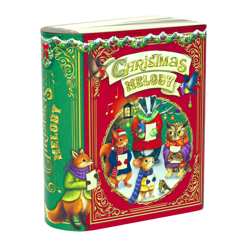 Lata bombones praliné leche 'Libro Melody' rojo 150g