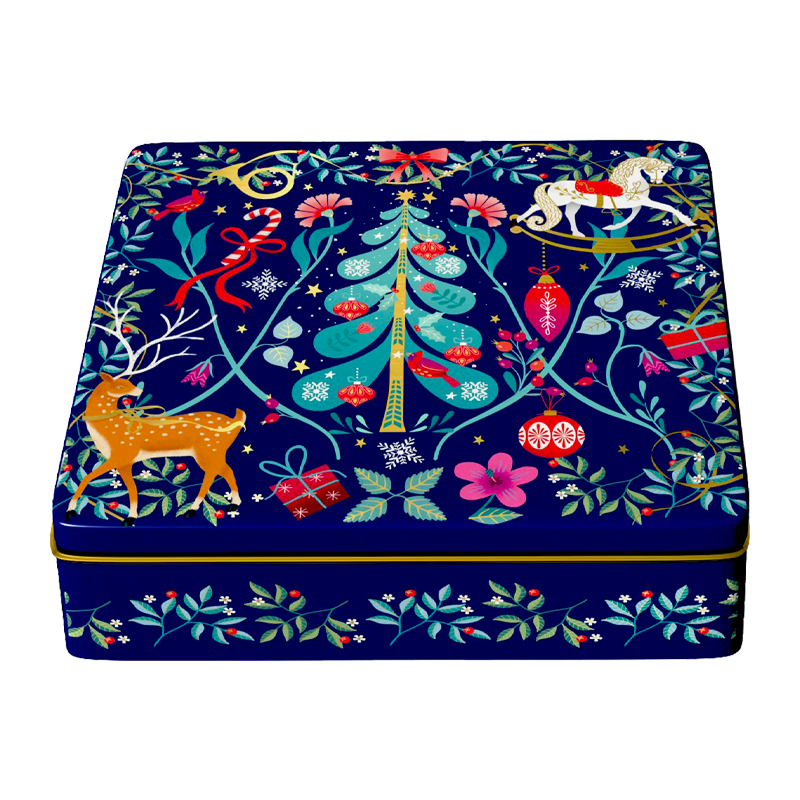 Lata bombones praliné leche 'Ornamentos' azul 300g