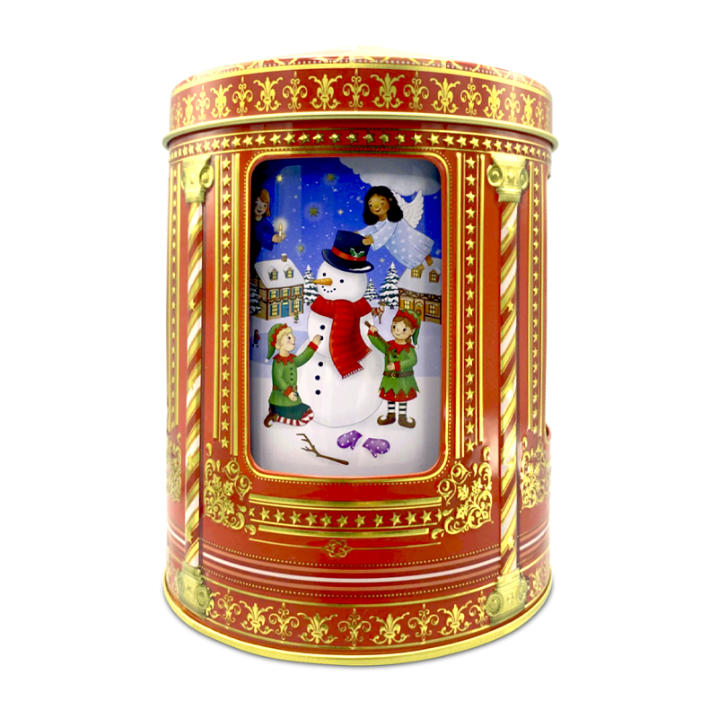 Lata musical bombones praliné leche 'Carrusel de ángeles y gnomos rojo' 150g