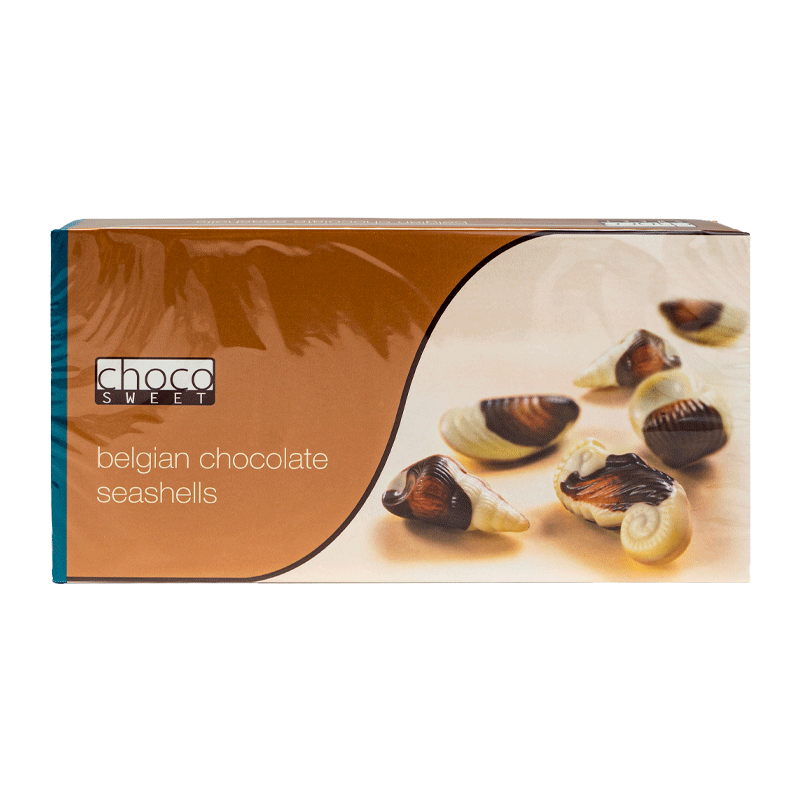 Estuche chocolate belga negro, con leche y blanco 'Conchas marinas' 250g