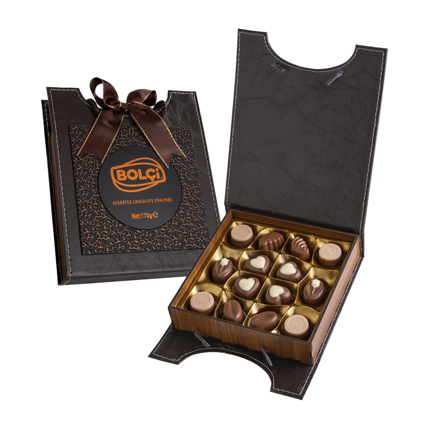 Caja bolsita bombones surtidos 'Madera & Cuero bronze' 170g