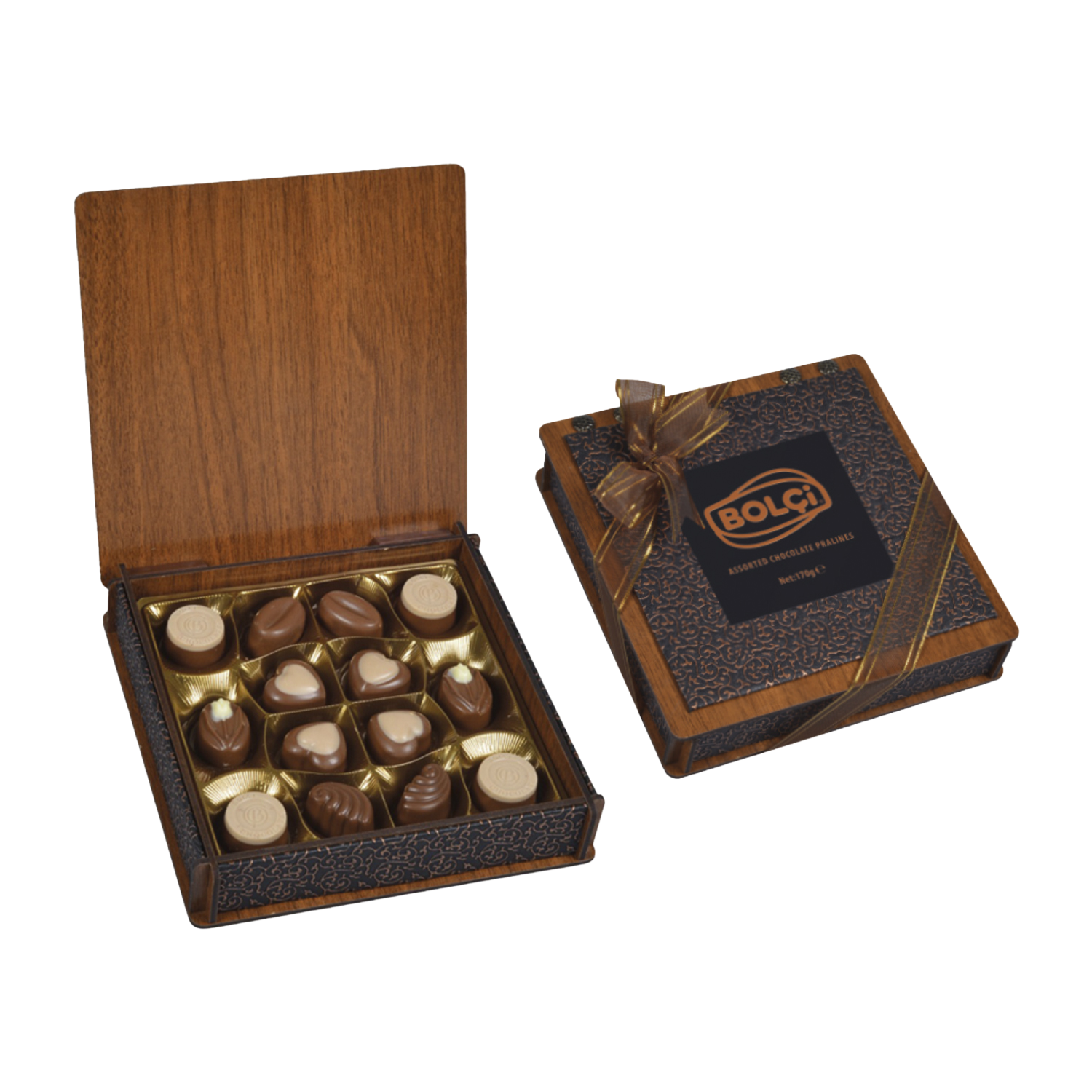 Caja bombones surtidos 'Madera & Cuero bronze' 170g