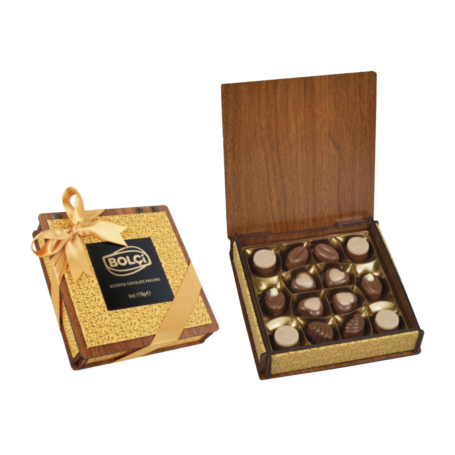 Caja bombones surtidos 'Madera & Cuero oro' 170g