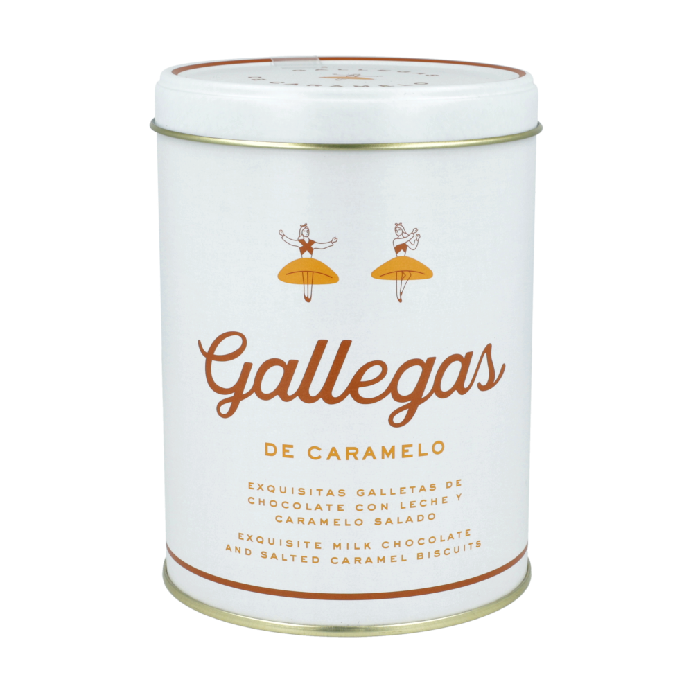 Lata 'Gallegas de nata' galletas de nata, chocolate con leche y caramelo 250g