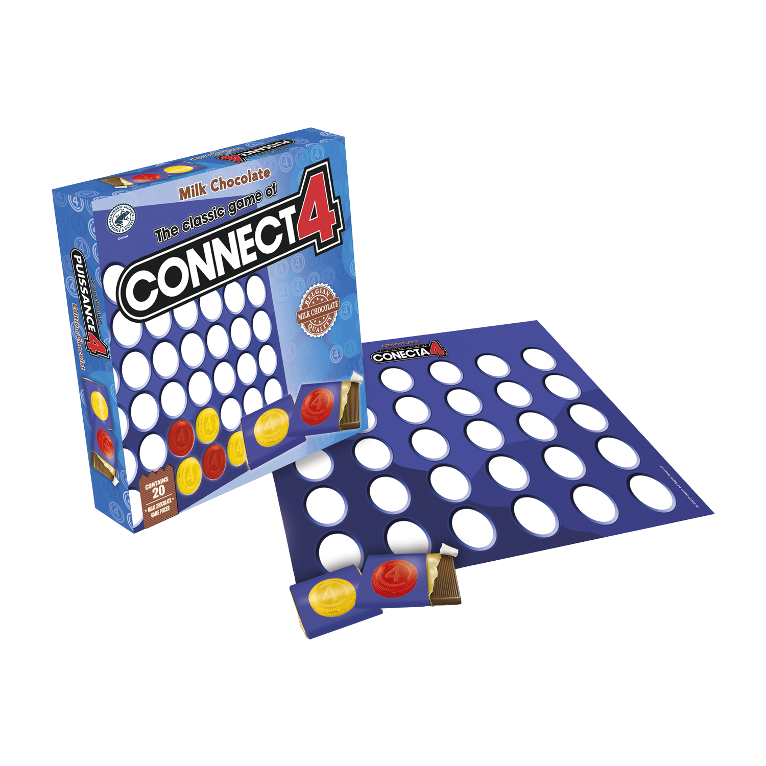 Estuche juego napolitanas chocolate con leche 'Conecta 4' 90g