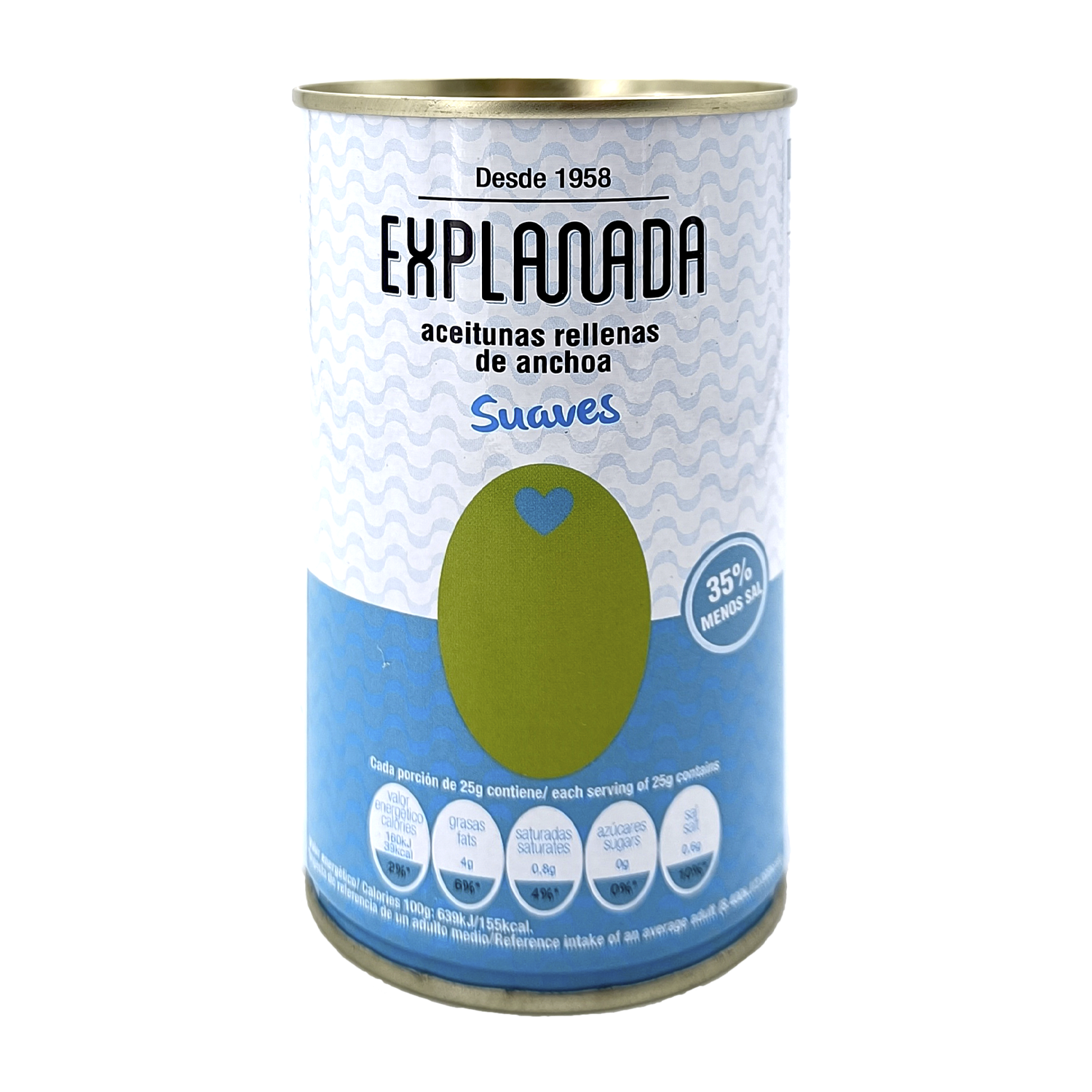 Aceitunas verdes rellenas de anchoa bajo en sal 150g