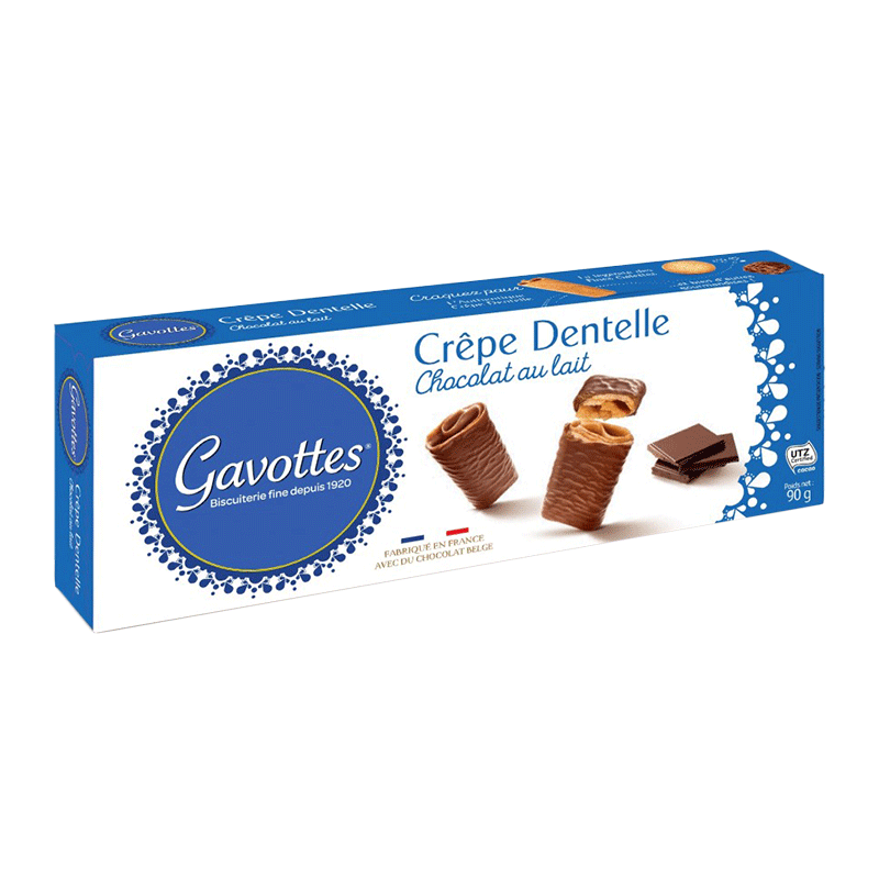 Crepes finos y crujientes recubiertos de chocolate leche 'Crêpe Dentelle Chocolat au lait' 90g