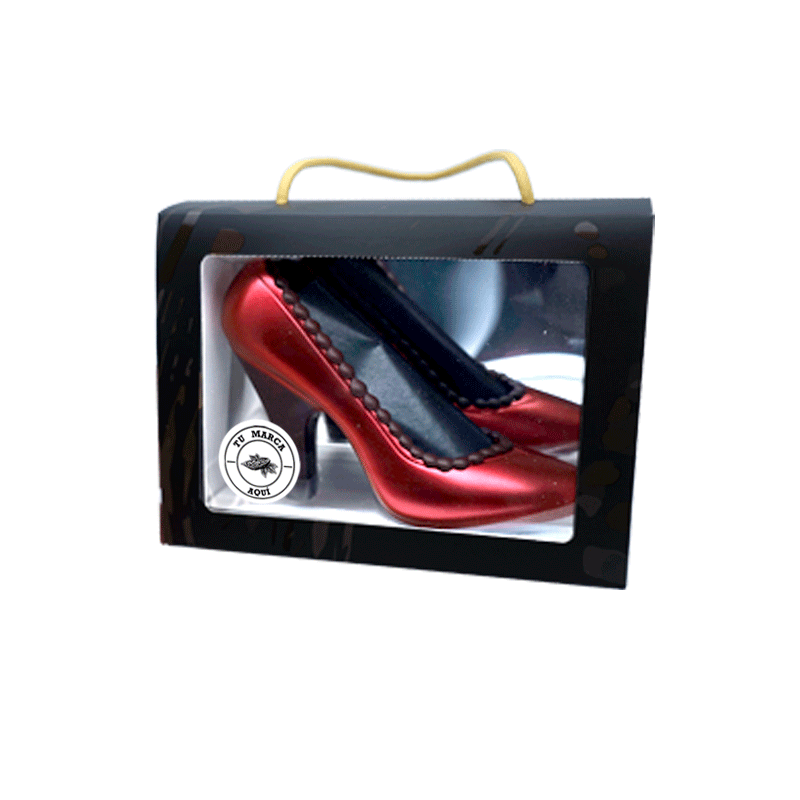 Estuche personalizado Zapato de salón rojo de chocolate negro 120g