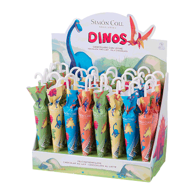 Comprar Estuche sombrillas chocolate Dinosaurios 10g 32 unidades