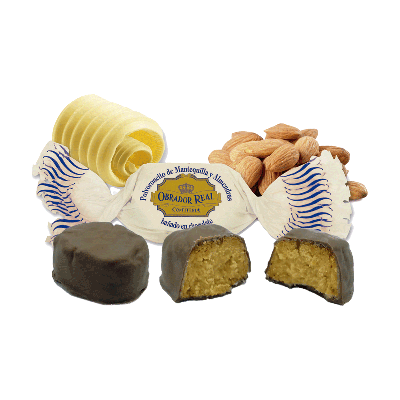 Comprar Caja polvorones artesanos de mantequilla y almendra bañados en chocolate 2,5kg