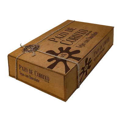 Caja madera 'Tejas de almendra bañadas con chocolate' artesanas 200g